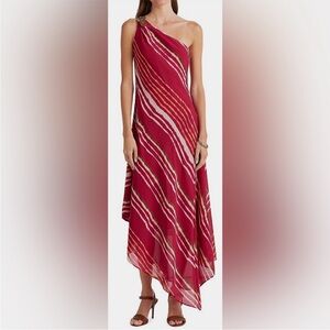 Lauren Ralph Lauren Striped One-Shoulder Asymmetrical Dress, sz 10